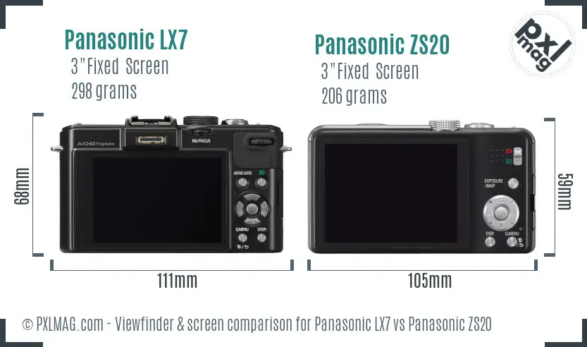 Panasonic LX7 vs Panasonic ZS20 Screen and Viewfinder comparison