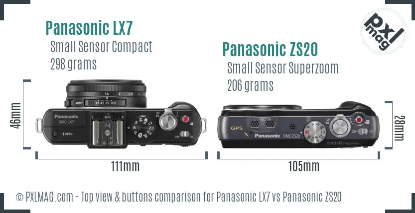 Panasonic LX7 vs Panasonic ZS20 top view buttons comparison