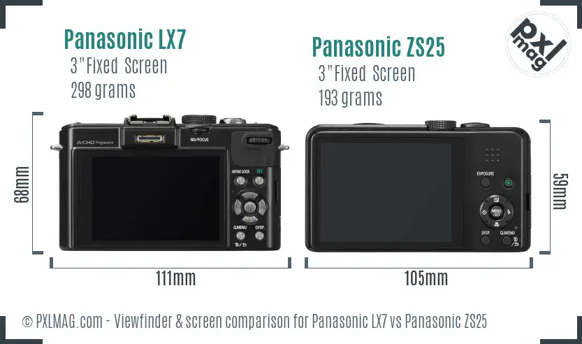 Panasonic LX7 vs Panasonic ZS25 Screen and Viewfinder comparison