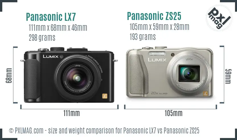 Panasonic LX7 vs Panasonic ZS25 size comparison