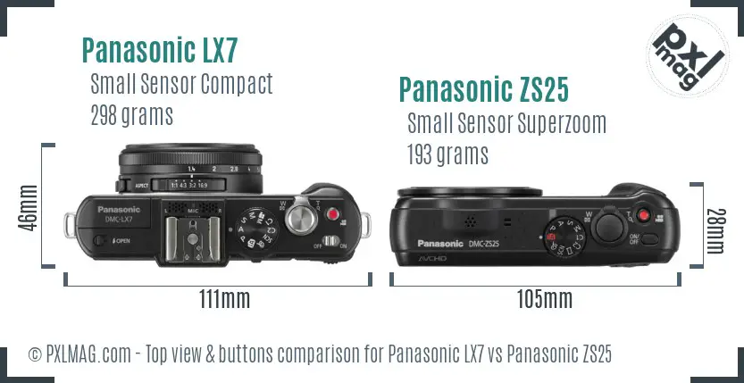 Panasonic LX7 vs Panasonic ZS25 top view buttons comparison