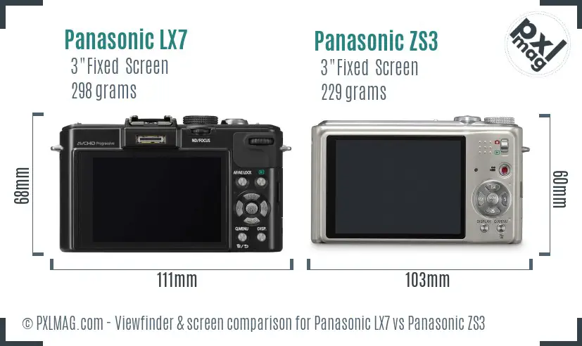 Panasonic LX7 vs Panasonic ZS3 Screen and Viewfinder comparison