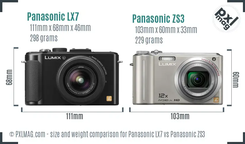 Panasonic LX7 vs Panasonic ZS3 size comparison