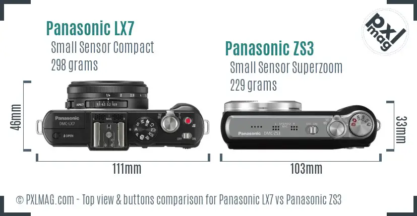 Panasonic LX7 vs Panasonic ZS3 top view buttons comparison