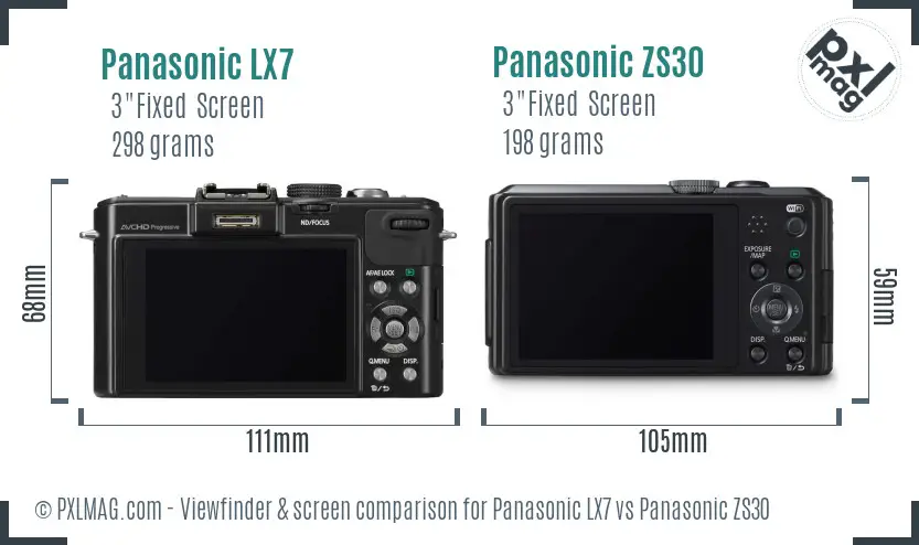 Panasonic LX7 vs Panasonic ZS30 Screen and Viewfinder comparison