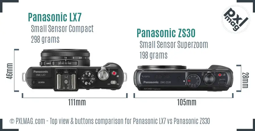 Panasonic LX7 vs Panasonic ZS30 top view buttons comparison
