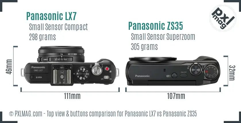 Panasonic LX7 vs Panasonic ZS35 top view buttons comparison