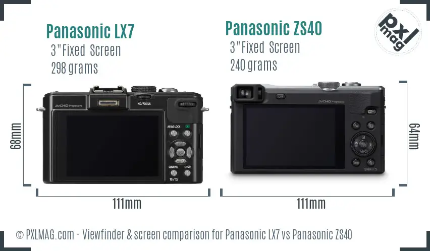 Panasonic LX7 vs Panasonic ZS40 Screen and Viewfinder comparison