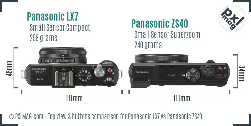 Panasonic LX7 vs Panasonic ZS40 top view buttons comparison