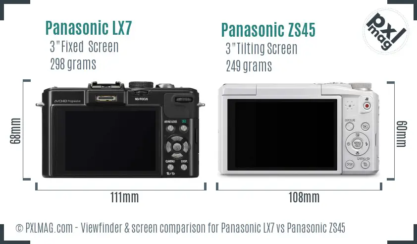 Panasonic LX7 vs Panasonic ZS45 Screen and Viewfinder comparison