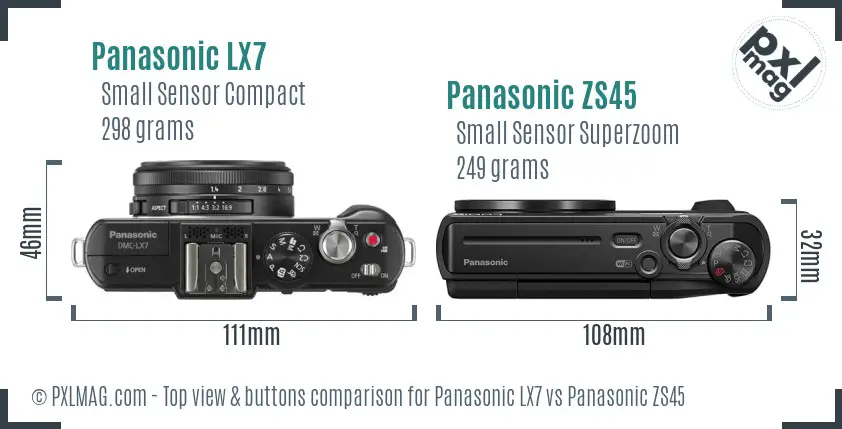 Panasonic LX7 vs Panasonic ZS45 top view buttons comparison