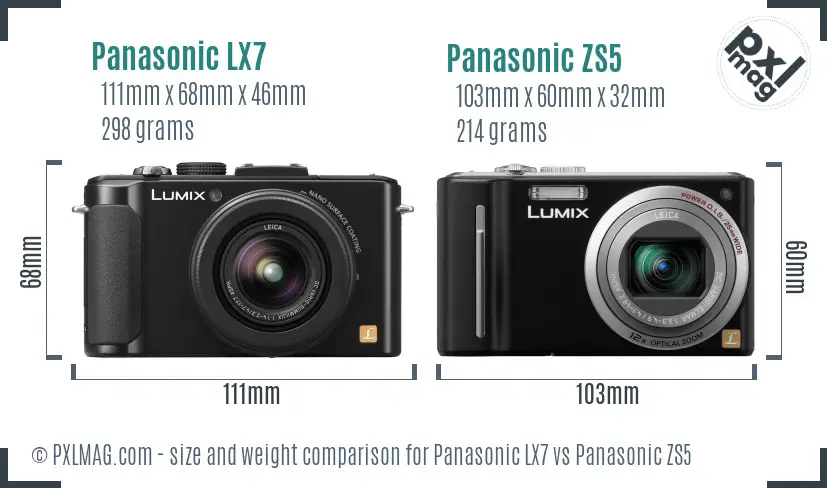 Panasonic LX7 vs Panasonic ZS5 size comparison