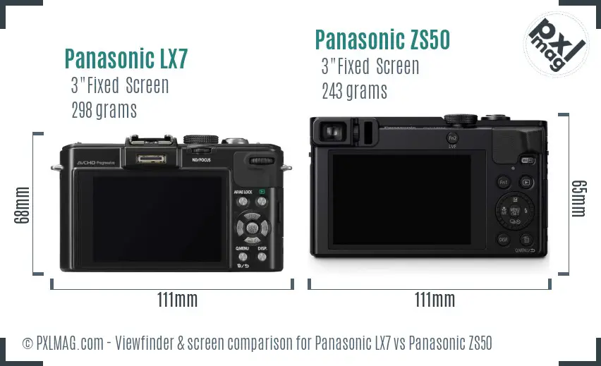 Panasonic LX7 vs Panasonic ZS50 Screen and Viewfinder comparison