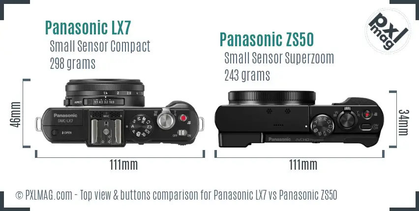 Panasonic LX7 vs Panasonic ZS50 top view buttons comparison