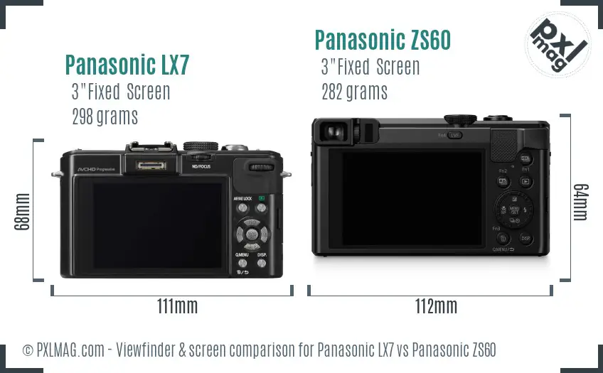 Panasonic LX7 vs Panasonic ZS60 Screen and Viewfinder comparison