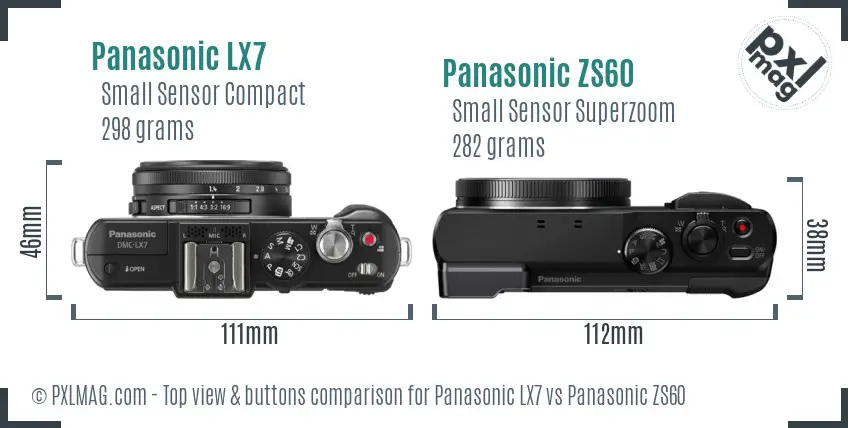 Panasonic LX7 vs Panasonic ZS60 top view buttons comparison