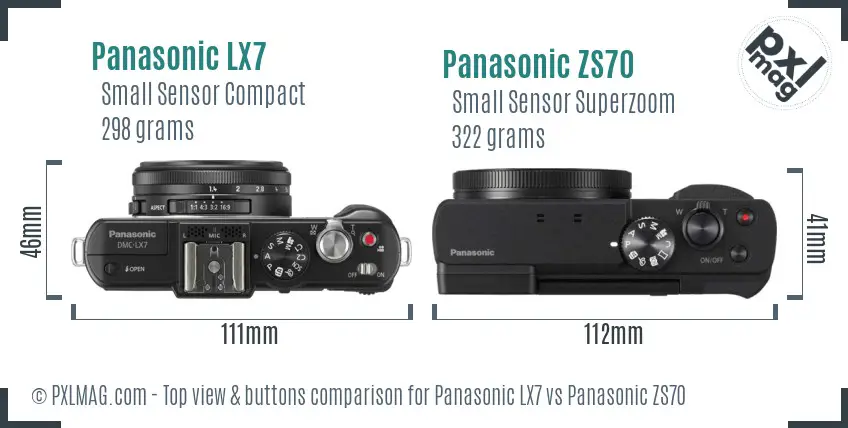 Panasonic LX7 vs Panasonic ZS70 top view buttons comparison