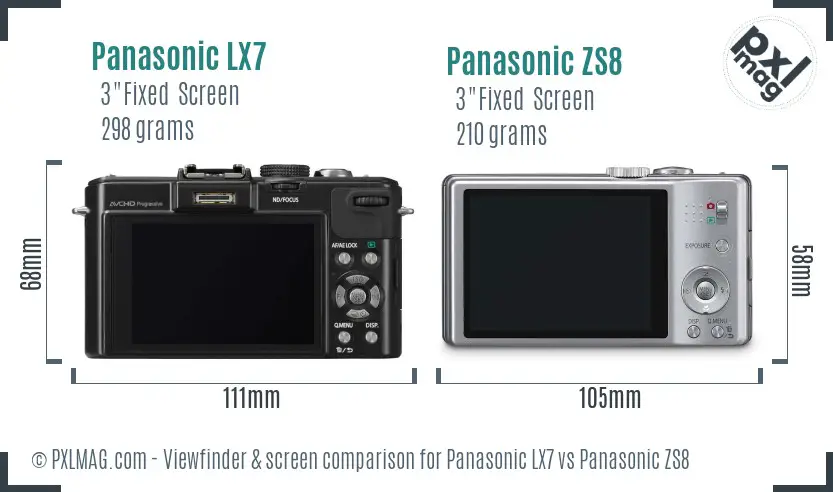 Panasonic LX7 vs Panasonic ZS8 Screen and Viewfinder comparison