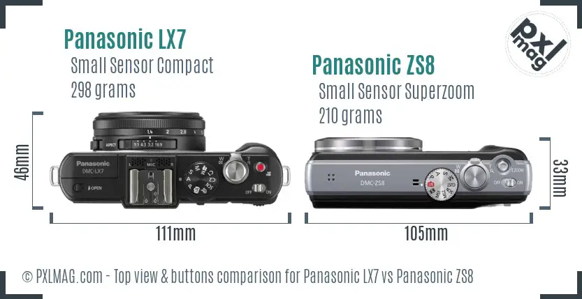Panasonic LX7 vs Panasonic ZS8 top view buttons comparison