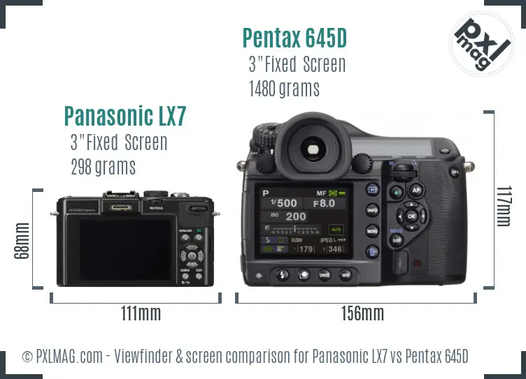 Panasonic LX7 vs Pentax 645D Screen and Viewfinder comparison