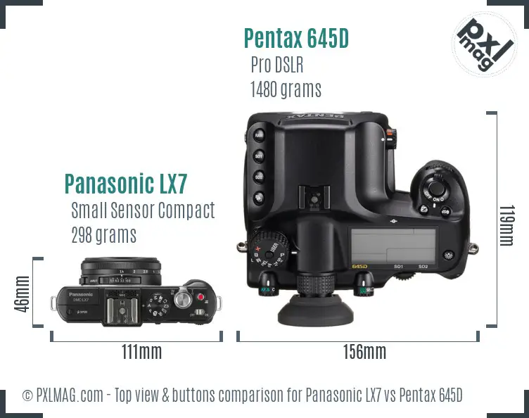 Panasonic LX7 vs Pentax 645D top view buttons comparison