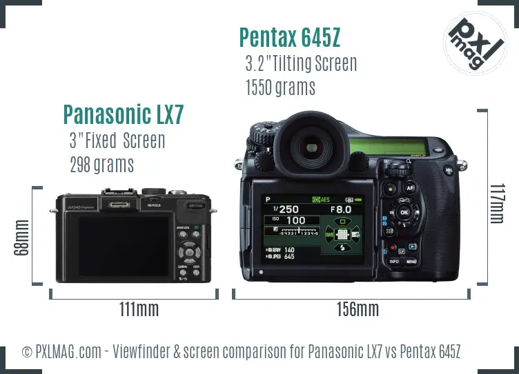 Panasonic LX7 vs Pentax 645Z Screen and Viewfinder comparison