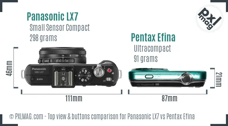 Panasonic LX7 vs Pentax Efina top view buttons comparison
