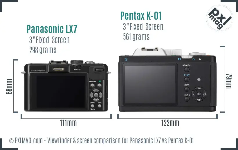 Panasonic LX7 vs Pentax K-01 Screen and Viewfinder comparison