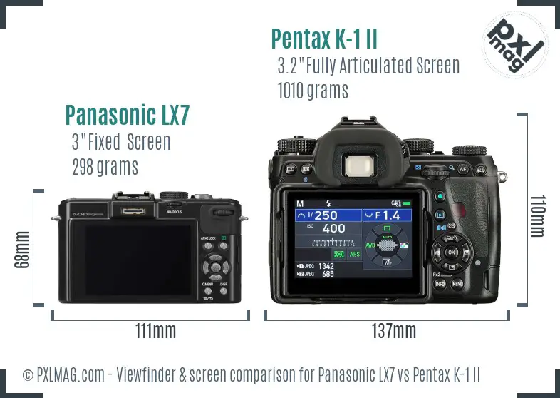 Panasonic LX7 vs Pentax K-1 II Screen and Viewfinder comparison