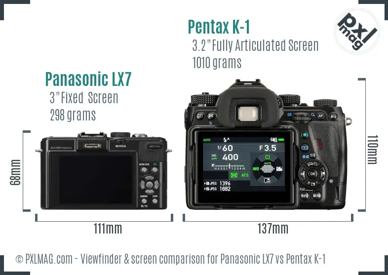 Panasonic LX7 vs Pentax K-1 Screen and Viewfinder comparison