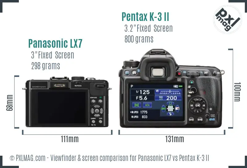 Panasonic LX7 vs Pentax K-3 II Screen and Viewfinder comparison