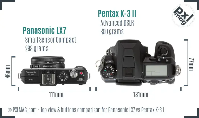 Panasonic LX7 vs Pentax K-3 II top view buttons comparison