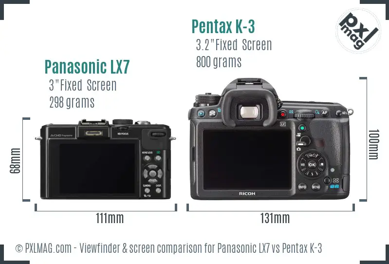 Panasonic LX7 vs Pentax K-3 Screen and Viewfinder comparison