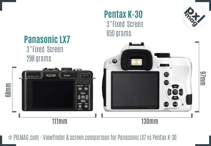 Panasonic LX7 vs Pentax K-30 Screen and Viewfinder comparison