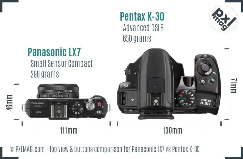 Panasonic LX7 vs Pentax K-30 top view buttons comparison