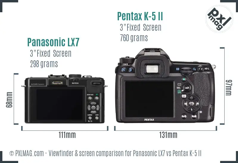 Panasonic LX7 vs Pentax K-5 II Screen and Viewfinder comparison
