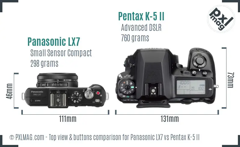 Panasonic LX7 vs Pentax K-5 II top view buttons comparison