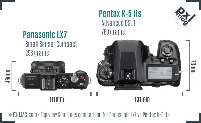 Panasonic LX7 vs Pentax K-5 IIs top view buttons comparison