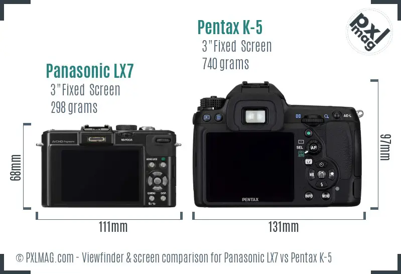 Panasonic LX7 vs Pentax K-5 Screen and Viewfinder comparison