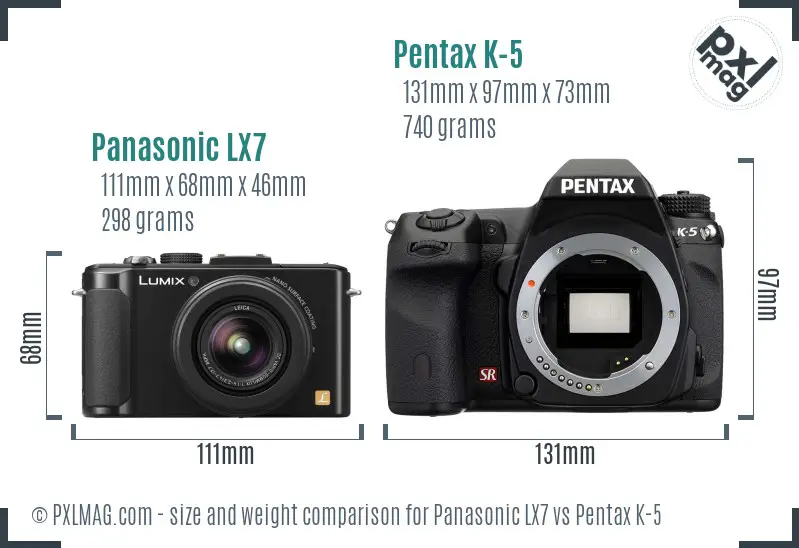Panasonic LX7 vs Pentax K-5 size comparison