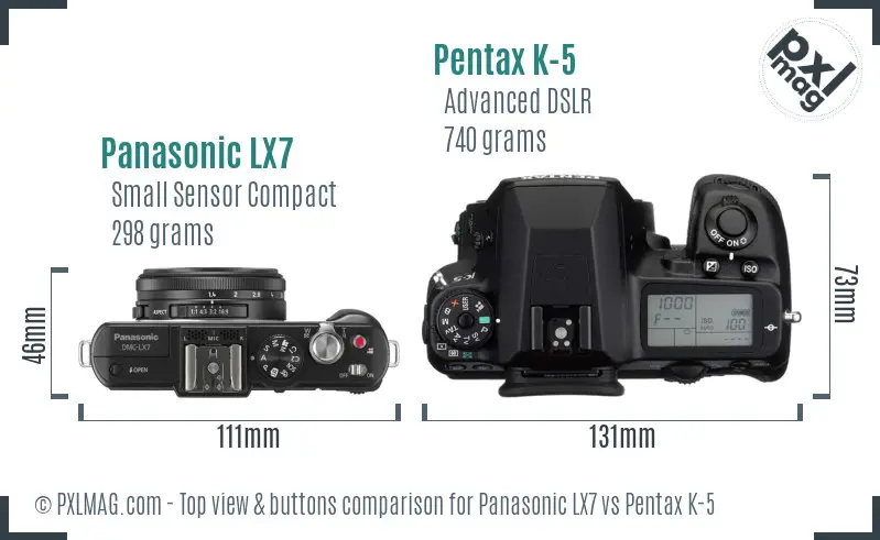 Panasonic LX7 vs Pentax K-5 top view buttons comparison