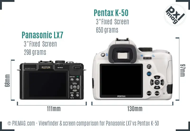 Panasonic LX7 vs Pentax K-50 Screen and Viewfinder comparison