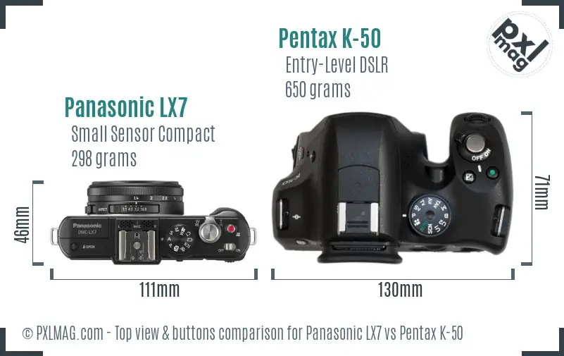 Panasonic LX7 vs Pentax K-50 top view buttons comparison