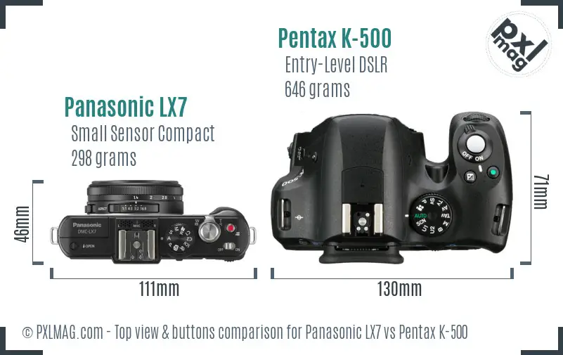 Panasonic LX7 vs Pentax K-500 top view buttons comparison