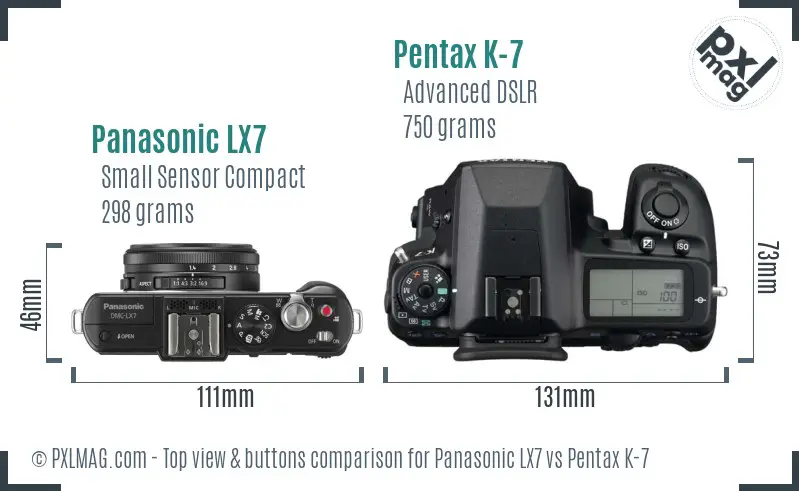 Panasonic LX7 vs Pentax K-7 top view buttons comparison
