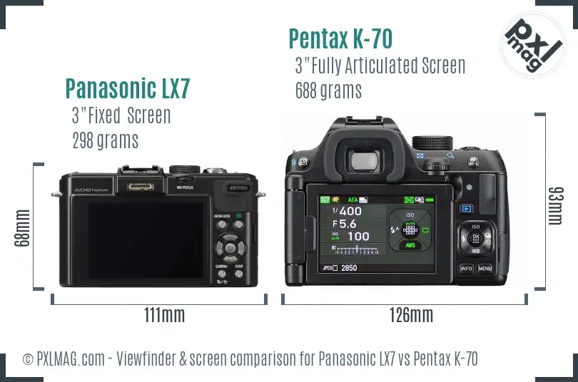 Panasonic LX7 vs Pentax K-70 Screen and Viewfinder comparison