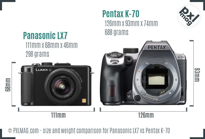 Panasonic LX7 vs Pentax K-70 size comparison