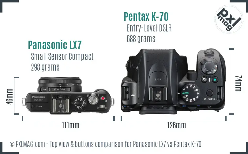 Panasonic LX7 vs Pentax K-70 top view buttons comparison