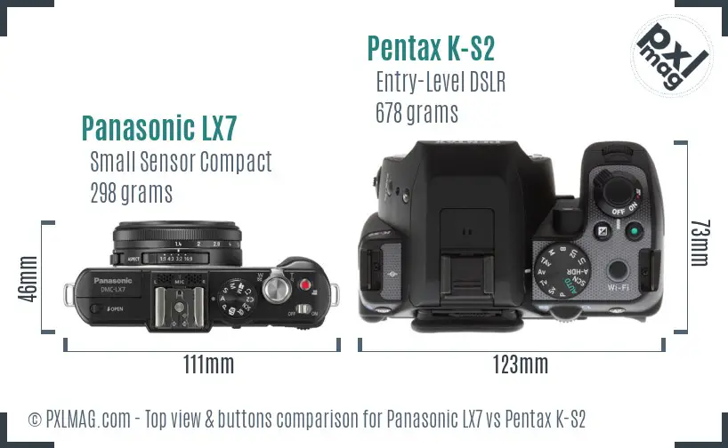 Panasonic LX7 vs Pentax K-S2 top view buttons comparison