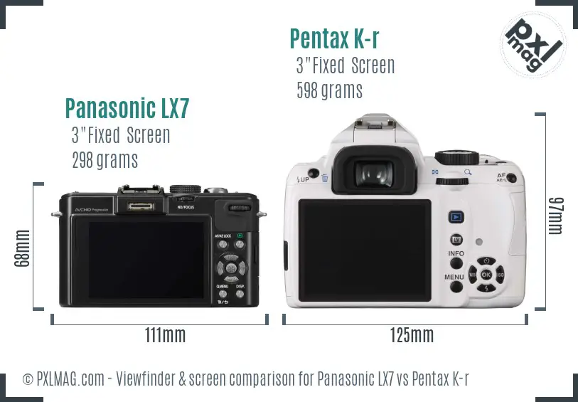 Panasonic LX7 vs Pentax K-r Screen and Viewfinder comparison
